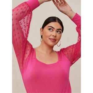 Torrid Pink Asymmetrical Fitted Long Sleeve Blouse size 2X